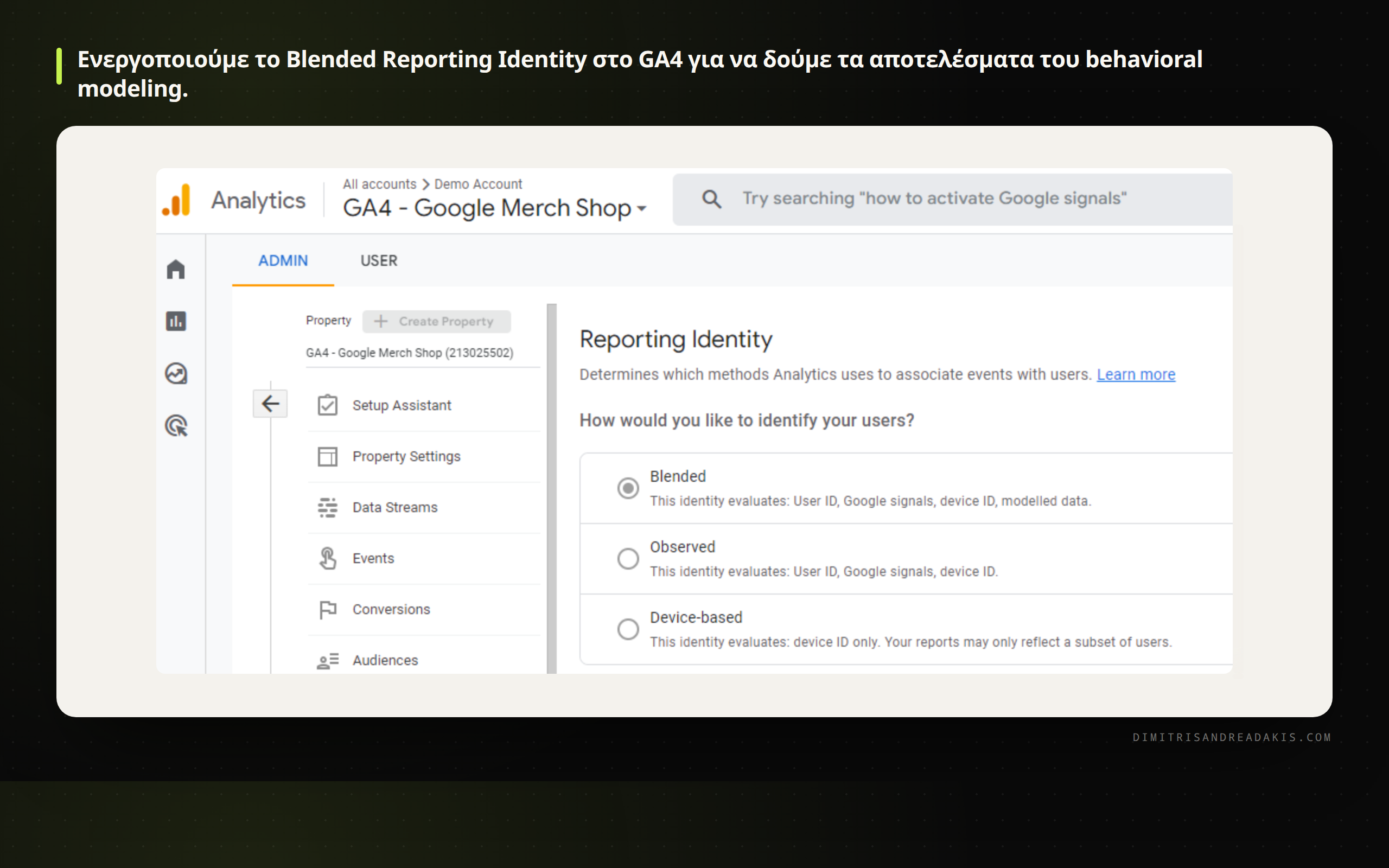 Ρυθμίσεις Reporting Identity στο Google Analytics 4