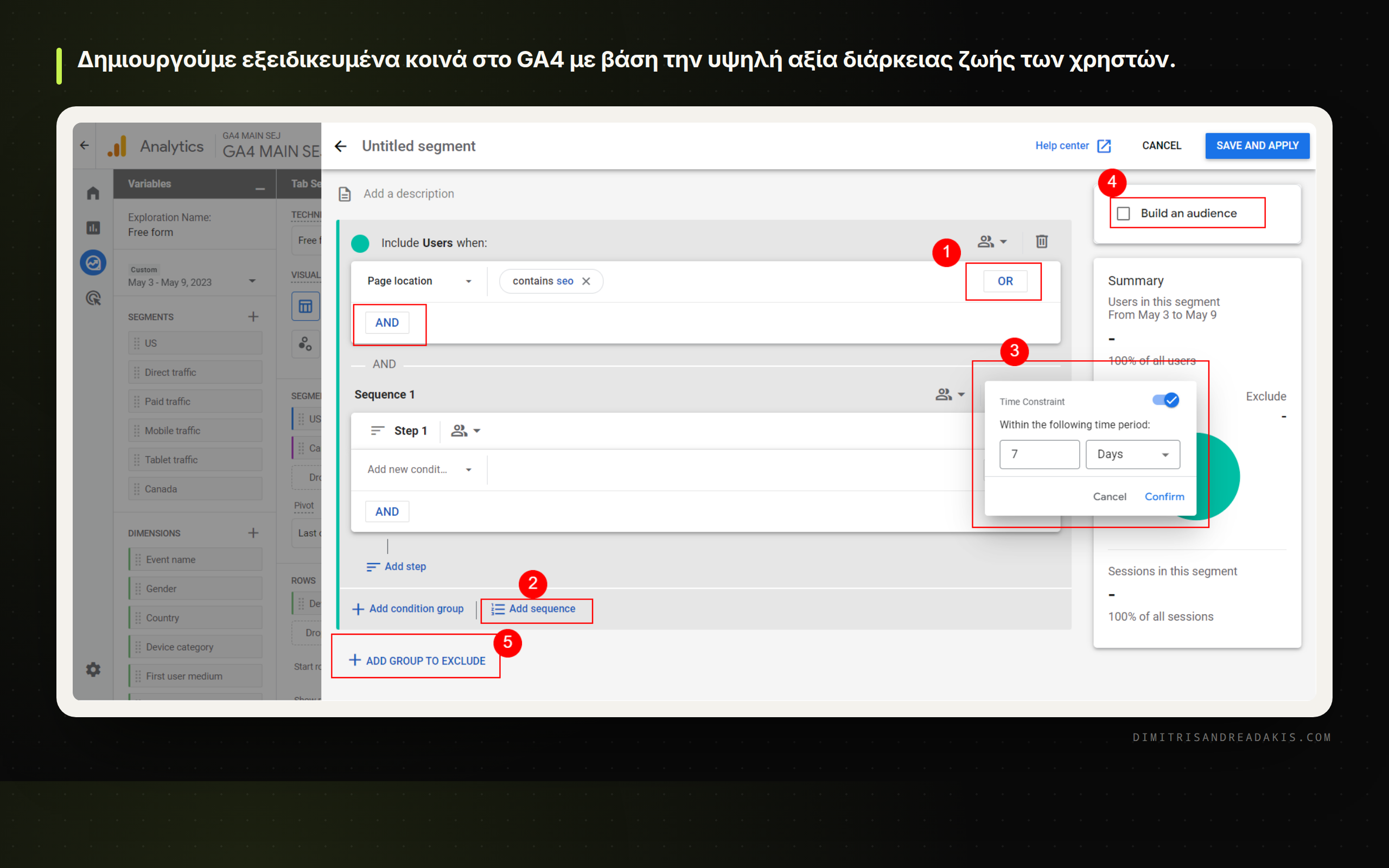 Διεπαφή δημιουργίας κοινού στο Google Analytics 4 για χρήστες με υψηλό LTV